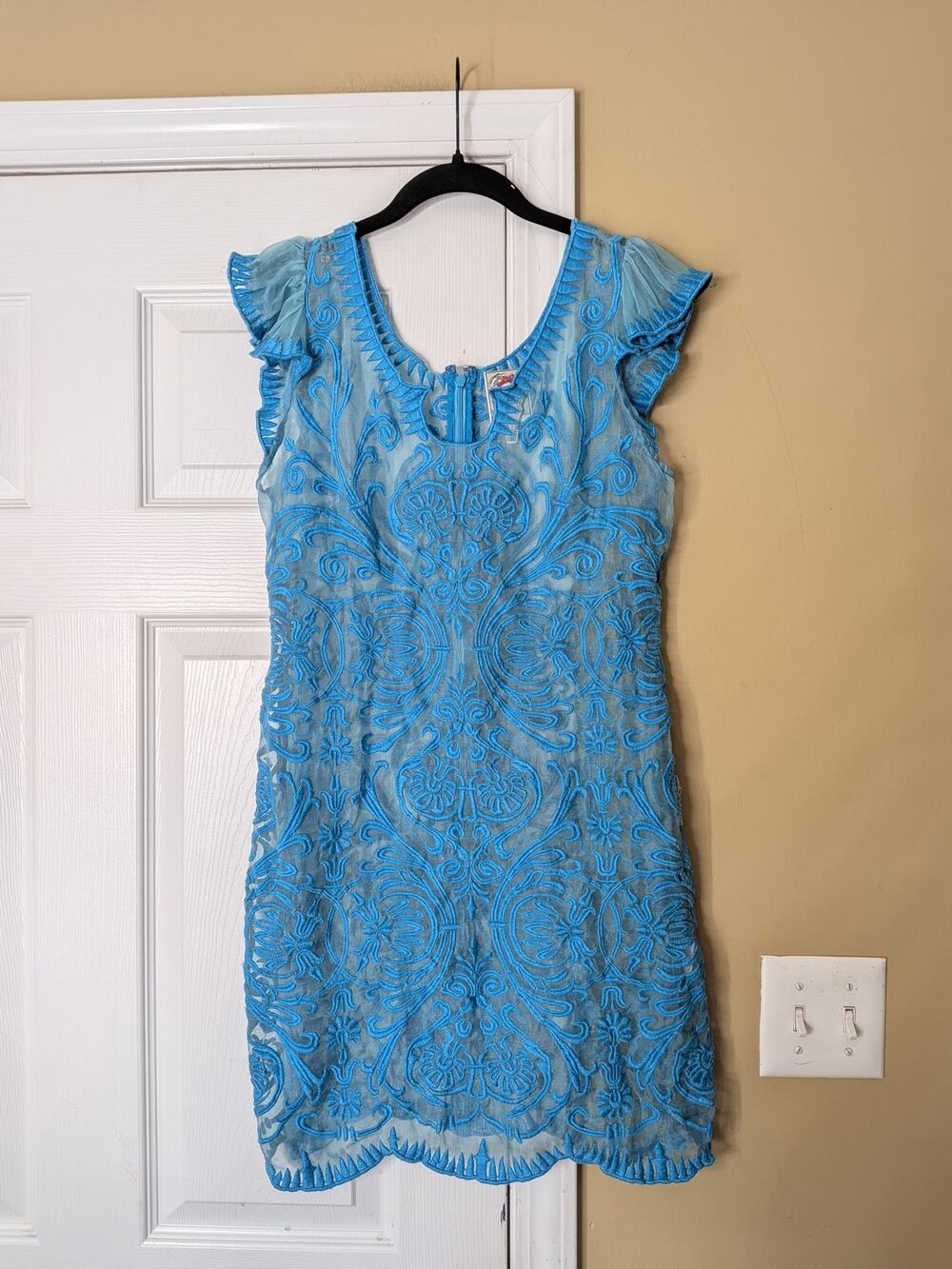 Yoana Baraschi 100% Silk Embroidered Sheer Mini Dress Size 10 Y2K Designer Fairy